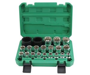 QWORK® 21 Pièces Jeu de Douilles, 8-36mm ouille, 1/2" Douilles Cannelées, 12 Pans Douilles