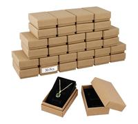 QWORK® 24 PCS Boîte à Bijoux en Kraft avec Doublure Velours - 8x5x3cm - Petite Boîte Cadeau Marron pour Bague, Boucles d'oreilles, Bracelet