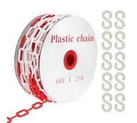 QWORK® 25m chaîne barrière rouge/blanc 6mm plastique, pour contrôle quantité, trafic, file d'attente