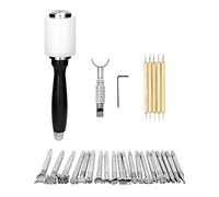QWORK® 27 Pièces Kit Outils d'Estampes pour Sculpture de Cuir, Tampon de Dessin, Marteau en Nylon et Couteau à Découper, pour la Fabrication d'Artisanat