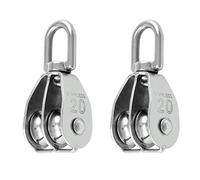 QWORK® 2PCS M20 Bloc de Poulie Double en Acier Inoxydable 304, Pivotant Double Poulie de Levage