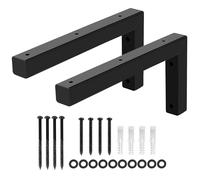 QWORK® 2X Console en métal Robuste pour lavabo, Console Murale d'angle Robuste 300 x 150 mm avec matériel de Fixation pour lavabo et étagère Murale - Noir