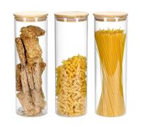 QWORK® 3 Pièces 2100ML Bocaux en Verre de Conservation, Bocaux Verre Rangement Cuisine avec Couvercle pour Farine, Riz, Céréales, Spaghetti