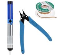 QWORK® 3 pièces ensemble d'outils de retrait de soudure,pompe a dessouder, tresse a dessouder et pince coupe-fil, pour l'électronique de bricolage