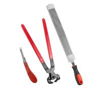 QWORK® 3 Pièces Outils de Maréchalerie pour Soin des Sabots, Pince à Sabot, Outil de Parage et Râpe avec Poignée pour Chevaux