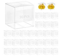 QWORK® 30 pièces 7x7x7 cm Cube boîtes-cadeaux en PVC Transparent, boîtes à cadeaux pour cadeaux, stockage de bijoux, gâteaux et bonbons