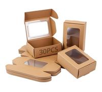 QWORK® 30 pièces boîtes en papier Kraft avec fenêtre en PVC transparent 85 * 60 * 30mm, boîte d'emballage présente pour diverses célébrations