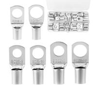 QWORK® 30 Pièces Cosses de Câble 16/25/35 mm², Cosses Électriques Ronde àŒillet en Cuivre Étamé - Connecteurs de Câbles Batterie Non Isolés