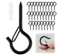 QWORK® 30 Pièces crochets à vis, crochets noirs à visser, piton à visser, pour paniers à plantes, nichoirs à oiseaux, carillons éoliens en intérieur et en extérieur