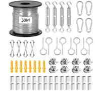 QWORK® 30m Jeu de Câbles Métalliques, Fil de Jardin 2mm, Cable Plante Grimpante Exterieur, Câble en Acier Inoxydable 304 avec M5 Tendeur Cable