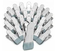 QWORK® 30PCS Pince à Linge INOX Antidérapants, Épingle à Linge Extérieur Intérieur Solides pour Chaussettes, Chaussures, Serviettes, Scellage Alimentaire, Photos (Grise)