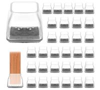 QWORK® 32pcs Protection de Pied de Chaise Carré, 21-30mm, Patins de Chaise en Silicone Transparent avec Feutre, Anti-Rayures et Anti-Bruit