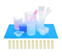 QWORK® 34 Pièces tasses à mesurer en silicone set, tasses à mesurer 250 ml et 100 ml pour résine, comprenant des bâtonnets d'agitation, un tapis en silicone, des doigtiers et une pipette de transfert