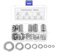 QWORK® 360 Pièces Rondelles Plates en Acier Inoxydable 304 - Tailles M2 à M10 pour Vis, Écrous et Applications Diverses - avec Boîte de Rangement