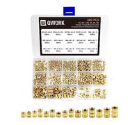 QWORK® 380PCS Insert Fileté en Laiton, Écrous Moletés à Filetage Femelle M2 M2.5 M3 M4 M5 M6 pour Pièces en Plastique Pièces d'Imprimante 3D par Chaleur ou Ultrasons