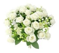 QWORK® 4 Bouquets de Fleurs artificielles Blanches, Bouquets décoratifs pour fête, Mariage et Maison