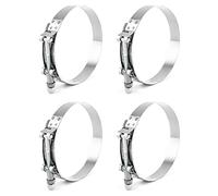 QWORK® 4 Pièces Collier Echappement, T-Bolt Collier de Serrage INOX pour Systèmes d'Échappement Automobiles/Famille Tuyau d'eau/Réservoir de Gaz, 108mm - 116mm