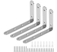 QWORK® 4 Pièces connecteurs d'angle 90 degrés, 125 x 75 x 3 mm acier inoxydable équerre angle avec vis, pour meubles, étagères, armoires