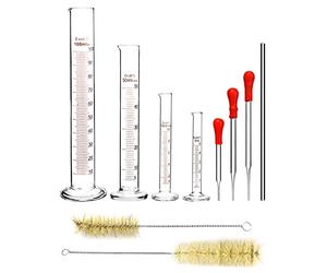 QWORK® 4 Pièces Éprouvette Graduée en verre, 5 ml/10 ml/50 ml/100 ml, avec 3 Pièces compte gouttes en verre, 2 Pièces Brosses Propres, 1 Pièces Bâtonnets d'Agitation