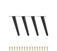 QWORK® 4 Pièces Pieds de Meuble en Acier 20cm, Pieds Inclinés avec Base Antidérapants pour Canapé/Commode TV/Table de Nuit/Armoires