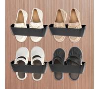 QWORK® 4 Pièces porte chaussures mural, noir porte chaussures sans perçage ou autocollant, pour camping-car, salle de bain, salon