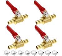 QWORK® 4 pièces robinet à boisseau sphérique 2 voies en laiton, 8 mm, avec poignée à 180 degrés et 8 colliers de serrage, pour divers systèmes de tuyauterie