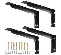 QWORK® 4 Pièces Supports d'Étagère en Métal Support d'Étagère Murale Angle 90 Degrés Support d'Étagère - Acier Massif Moulé en Une Pièce - 290 x 145 mm - Charge Jusqu'à 120 kg - Noir Mat