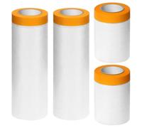 QWORK® 4 Rouleaux film de protection anti-poussière, 2 tailles 55 cm x 20 m / 150 cm x 20 m film de masquage plastique avec ruban adhésif, pour rénovations et travaux de protection