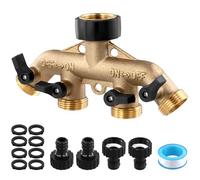 QWORK® 4 Voies Distributeur Robinet, G3/4 Distributeur de Robinet Laiton, Robinet Jardin Exterieur avec 4 Adaptateurs de Tuyau d'arrosage