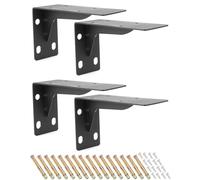 QWORK® 4PCS Équerre pour Etagères Murales, 140 x 100 mm Équerre Fixation en Acier Solide, Structure Monobloc, Charge Maximale 120 kg, Noir Mat