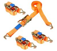 QWORK® 4X Sangles d'arrimage Transport de Voiture 38 mm Largeur de Sangle 3 m de Longueur, Sangles de Serrage pour Transport de Voiture 3 tonnes, Orange
