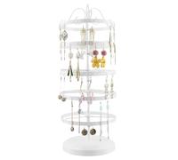 QWORK® 5 Niveaux porte de boucles d'oreilles, Support bijoux rotatif en métal, Distance entre les niveaux réglable, Capacité de 210 trous pour 105 paires,Blanc