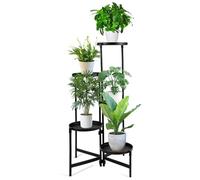 QWORK® 5 Niveaux Support à Plantes en Métal, Étagère à Plantes, Présentoir à Fleurs Noir pour Jardin, Patio, Salon