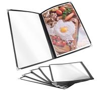 QWORK® 5 pièces porte-cartes de menu noirs au format A4, menu double pliable double vue, pour restaurants, hôtels, bars, matériau PVC hautement transparent, bord en métal