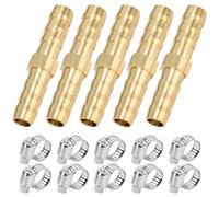 QWORK® 5 pièces raccord de tuyau en laiton de 6mm, avec 10 pinces, raccord de tuyau droit à 2 voies