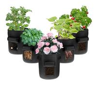QWORK® 5 Pièces Sacs de Plantation de Pommes de Terre 10 gallons, Sac de Culture Noir avec fenêtre de récolte, pour Le Jardinage, Les légumes