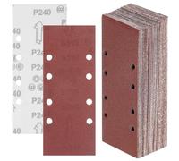 QWORK® 50 Pièces 93x230mm feuilles de ponçage, 8 trous 40/60/80/120/240 papier de verre, pour ponceuse orbitale