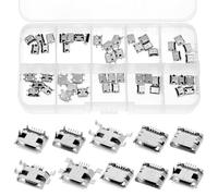 QWORK® 50 Pièces Micro USB 5 broches connecteur, 10 modèles Prise USB à souder, pour produits d'information et de communication