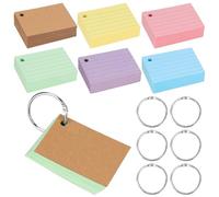 QWORK® 500 Pièces feuille bristol A8, flash card avec anneaux de liaison, 75x45mm cartes de vocabulaire, cartes d'apprentissage