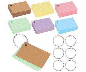 QWORK® 500 Pièces feuille bristol A8, flash card avec anneaux de liaison, 75x45mm cartes de vocabulaire, cartes d'apprentissage