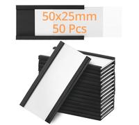 QWORK® 50pcs Porte-Étiquettes Magnétiques 25 x 50 mm avec Insert en Papier et Film de Protection, pour Étiquetagepour Étagère Métallique, Casier, Tableau blanc