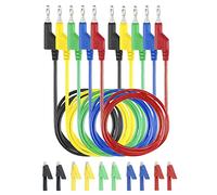 QWORK 5PCS Fils de Test de Multimètre Électronique - 19A 1000V 5 Câble de Test avec Fiche Banane 4mm et 10 Pinces Crocodiles pour Testeur de Tension Ampèremètre Testeur de Courant Câblage