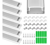 QWORK® 6 Pièces 1M Profilé Aluminium LED Forme en U, Profile Ruban LED avec Diffuseur Blanc Laiteux, pour Éclairage de Cuisine, Armoire, Vitrine & Décoration Intérieure