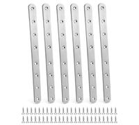 QWORK® 6 pièces 295*25mm pattes d'assemblage, supports de fixation droits plats plaques dassemblage métalliques en acier inoxydable avec 48 vis de fixation, plaque de réparation meubles