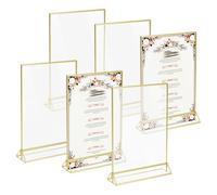 QWORK® 6 Pièces Cadres Photo Doré, Cadre Photo A5 en Acrylique, Porte-numéro de Table Double Face, pour Mariage, Restaurant