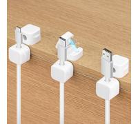 QWORK® 6 Pièces clips câbles magnétiques, organisateur de cable autocollant avec pince magnétique rotative blanc, pour bureau, maison