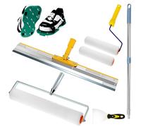QWORK® 6 pièces kit d'outils de ciment autonivelant, chaussures à clous époxy, tige télescopique de 0.4 à 1.6 M, brosse à rouleaux de 50 cm, grattoir en acier inoxydable, rouleaux à peinture