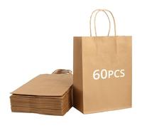 QWORK® 60pcs sacs-cadeaux avec poignées, marron sac en papier kraft, 15X8X21CM, pour la fête, emballage, sacs-cadeaux d'anniversaire, sacs à provisions