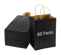 QWORK® 60pcs sacs-cadeaux avec poignées, noir sac en papier kraft, 15X8X21CM, pour la fête, emballage, sacs-cadeaux d'anniversaire, sacs à provisions