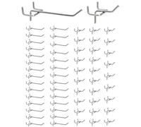 QWORK® 60X Crochet pour Panneau Perforé Mural, Acier Massif de 5 mm avec Revêtement Antirouille, pour les Garages, Remises à Outils, Ateliers(5cm, 10cm)